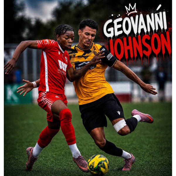 Geovanni Johnson competing for the ball during a senior match